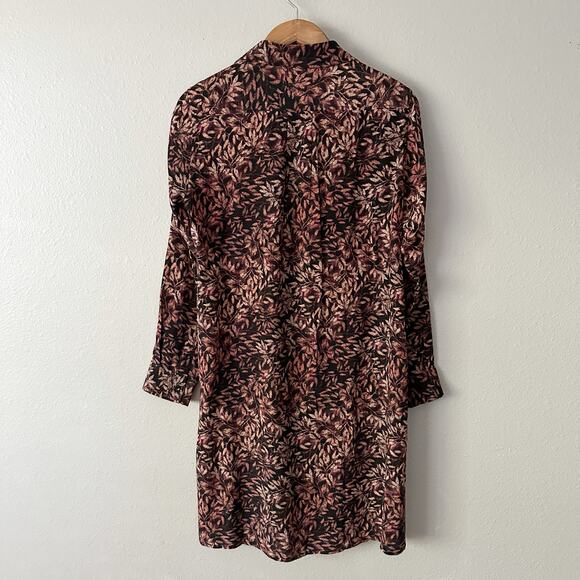 Peruvian Connection 100% Silk Leaf Print Long Sleeve Collared Tunic Size Large - Picture 6 of 13